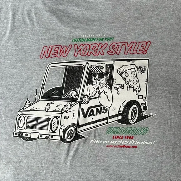 Vans Off The Wall Grey Men’s Large Long Sleeve Shirt New York Style Pizza - Picture 2 of 5